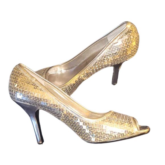 Style & Co. Silver Sequined Square Peep Toe Heels - Picture 5 of 8
